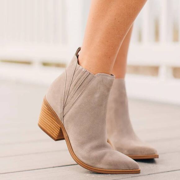 NEW Marc Fisher | Teona Light Grey Suede Pointy Toe Ankle Boots Chelsea Booties - Picture 1 of 15